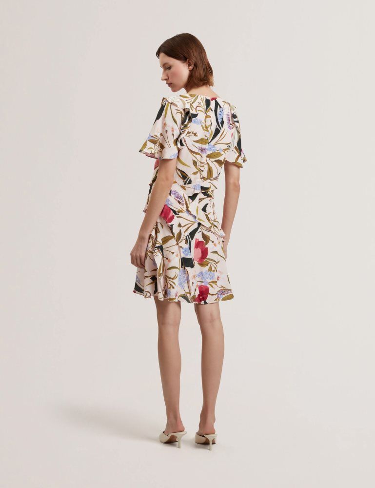 Rochie Dama Ted Baker Issiia - Frill Trim Floral Short Sleeve Mini Dress Roz | 284195-TRP