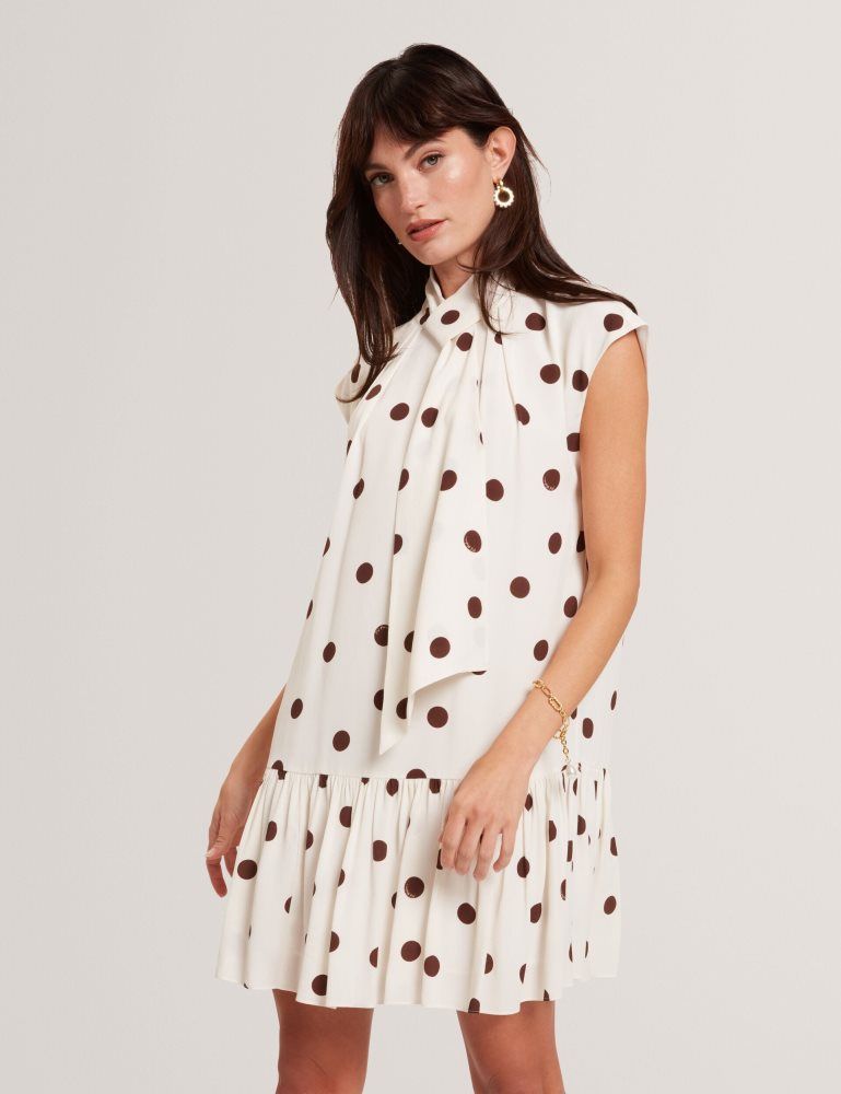 Rochie Dama Ted Baker Jutuva - Polka Dot Scarf Neck Mini Shift Dress Albi | 938067-LUZ