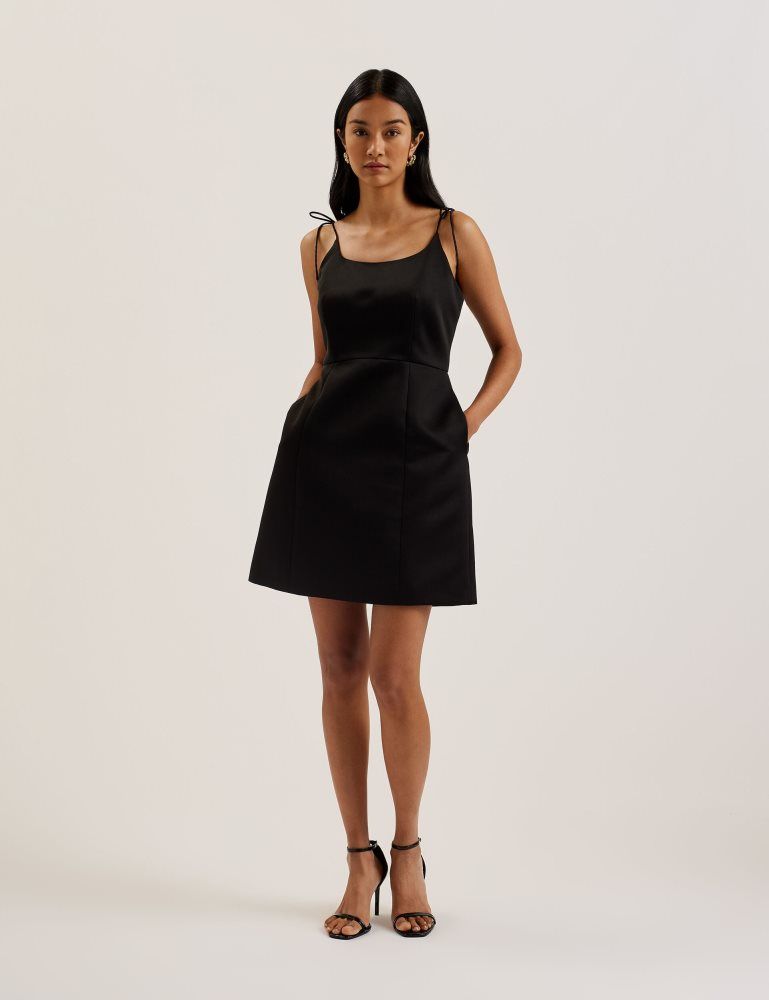 Rochie Dama Ted Baker Kavala - Tie Strap Square Neck Mini Dress Negrii | 712054-EKL