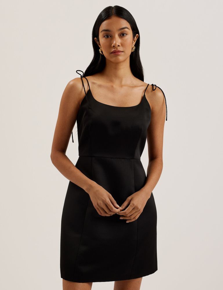 Rochie Dama Ted Baker Kavala - Tie Strap Square Neck Mini Dress Negrii | 712054-EKL