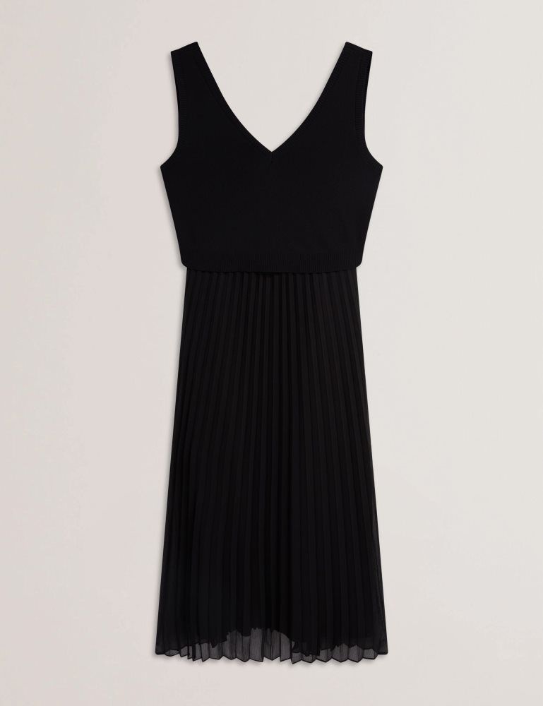 Rochie Dama Ted Baker Larnahh - Pleated Midi Dress With Removable Knit Tank Negrii | 589217-LNW