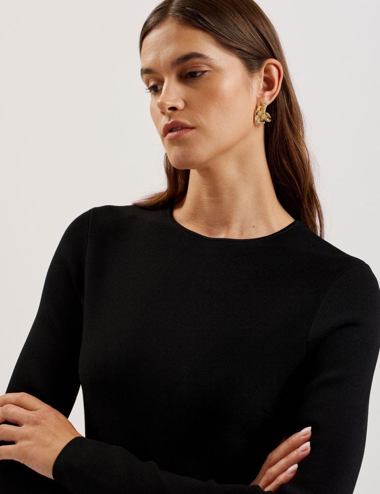 Rochie Dama Ted Baker Loisss - Flounce Hem Long Sleeve Knitted Mini Dress Negrii | 487195-SOI