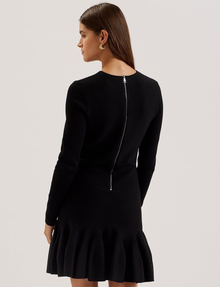 Rochie Dama Ted Baker Loisss - Flounce Hem Long Sleeve Knitted Mini Dress Negrii | 487195-SOI