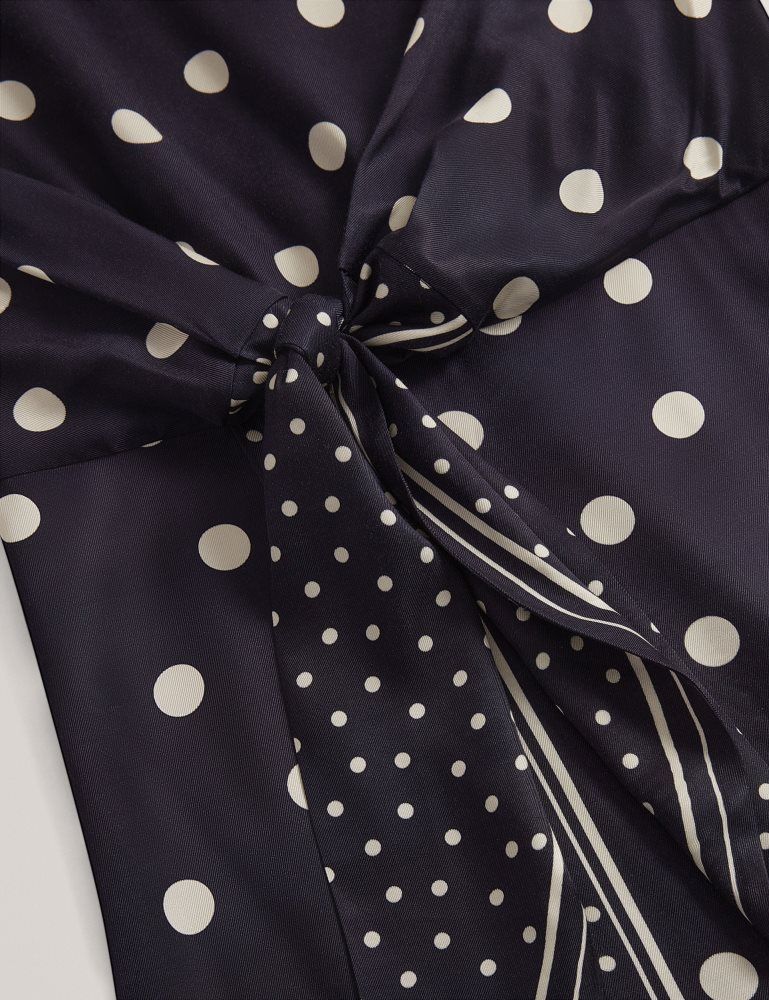 Rochie Dama Ted Baker Malmoa - Polka Dot Tie Detail Column Midi Dress Bleumarin | 375904-GWM