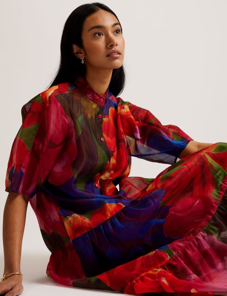 Rochie Dama Ted Baker Miru - Organza Tropical Bloom Midi Dress Colorati | 563287-ZVT
