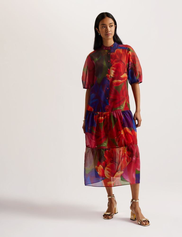 Rochie Dama Ted Baker Miru - Organza Tropical Bloom Midi Dress Colorati | 563287-ZVT