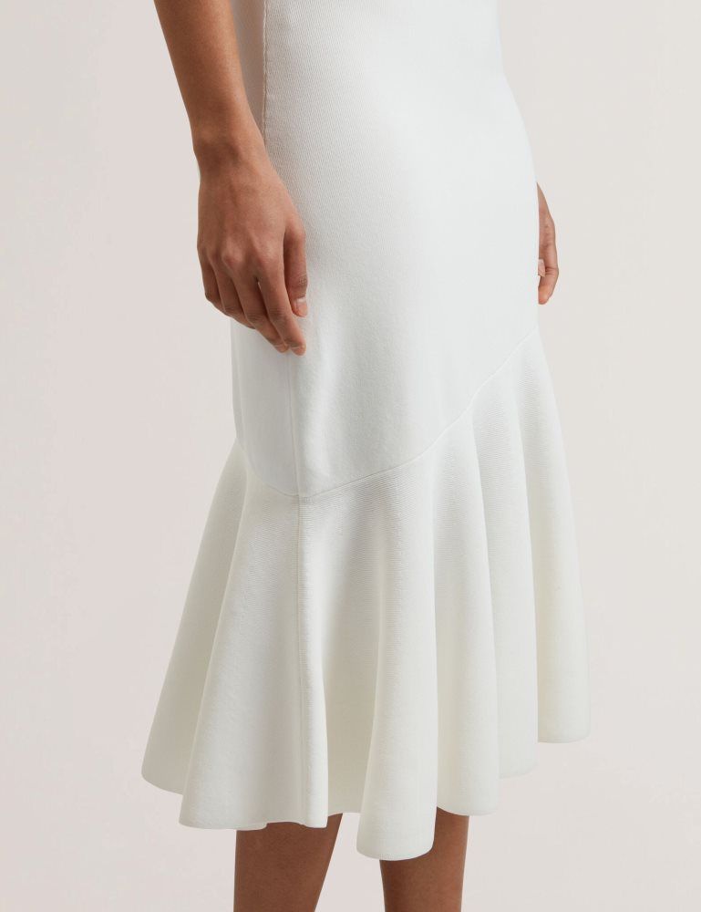 Rochie Dama Ted Baker Miyhaa - Flippy Hem Square Neck Knitted Midi Dress Albi | 518649-TXW