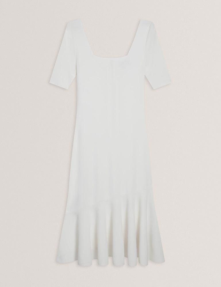 Rochie Dama Ted Baker Miyhaa - Flippy Hem Square Neck Knitted Midi Dress Albi | 518649-TXW