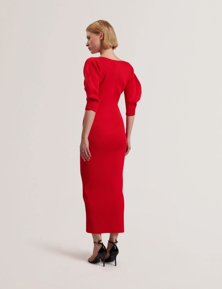 Rochie Dama Ted Baker Pricila - Shaped Sleeve Knitted Bodycon Midi Dress Rosii | 134867-QVC