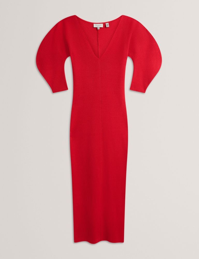 Rochie Dama Ted Baker Pricila - Shaped Sleeve Knitted Bodycon Midi Dress Rosii | 134867-QVC