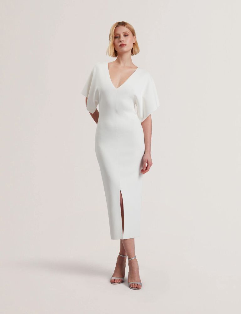 Rochie Dama Ted Baker Rebexxa - Wide Sleeve Knitted Bodycon Midi Dress Albi | 672415-UXS