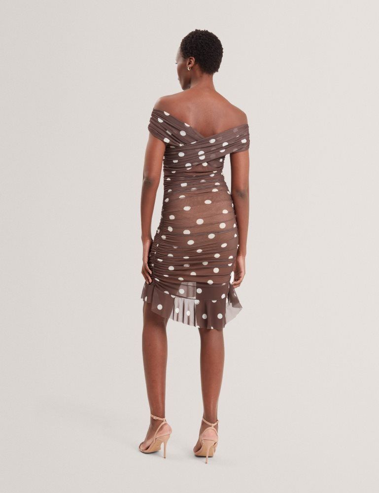 Rochie Dama Ted Baker Tildahh - Off-shoulder Polka Dot Mesh Mini Dress Maro | 364152-JEG