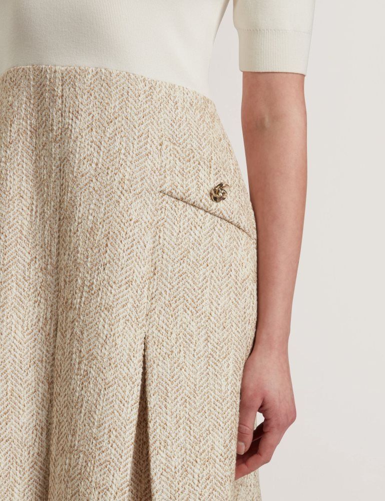 Rochie Dama Ted Baker Vulpad - Pleated Boucle Mini Dress With Knit Bodice Albi | 871502-LXM