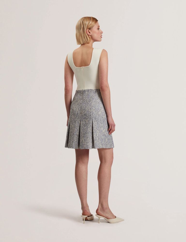 Rochie Dama Ted Baker Vulpam - Sleeveless Knit Bodice Boucle Mini Dress Albastri | 420763-EHY