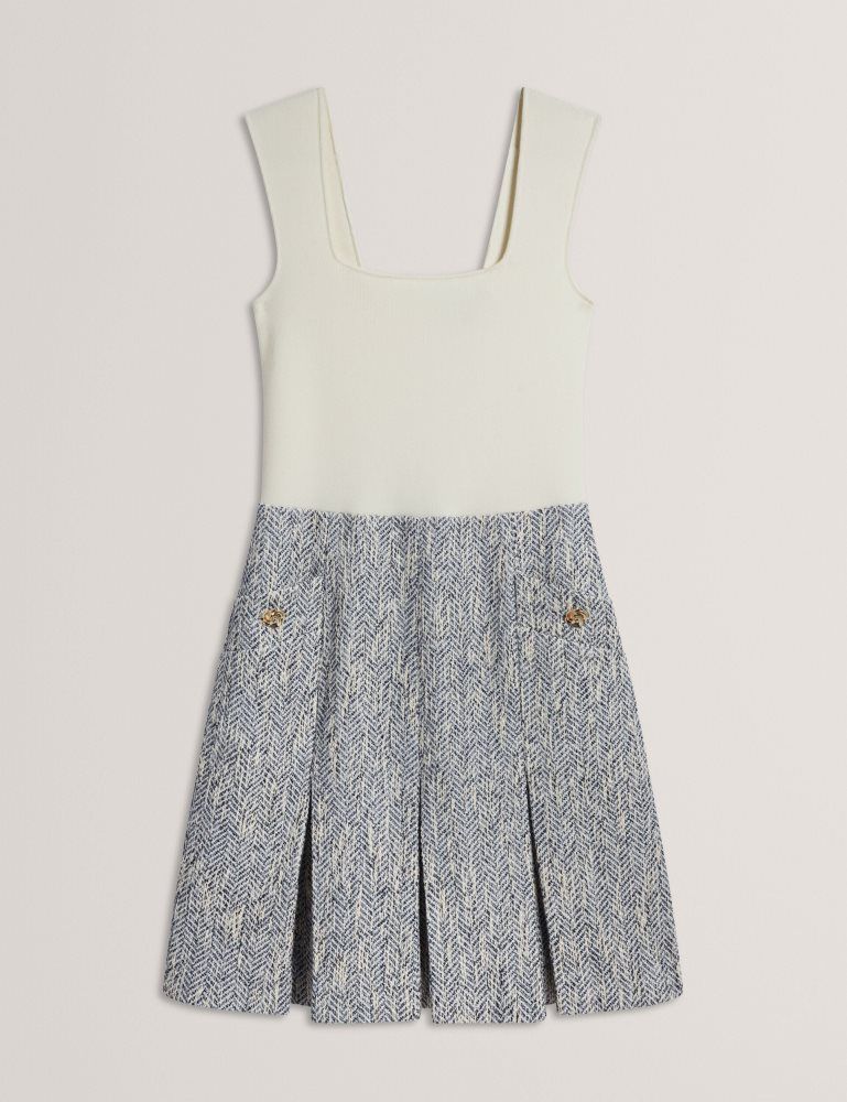 Rochie Dama Ted Baker Vulpam - Sleeveless Knit Bodice Boucle Mini Dress Albastri | 420763-EHY