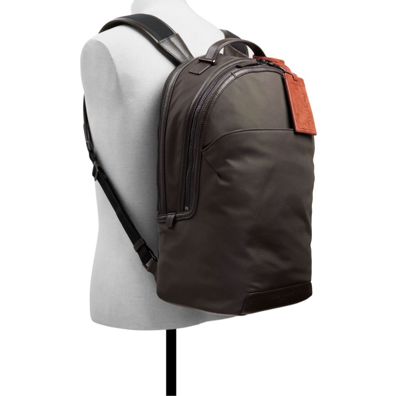 Rucsacuri Barbati Ted Baker Xaden - Nylon Leather Trim Double Zip Backpack Maro | 571649-QWN