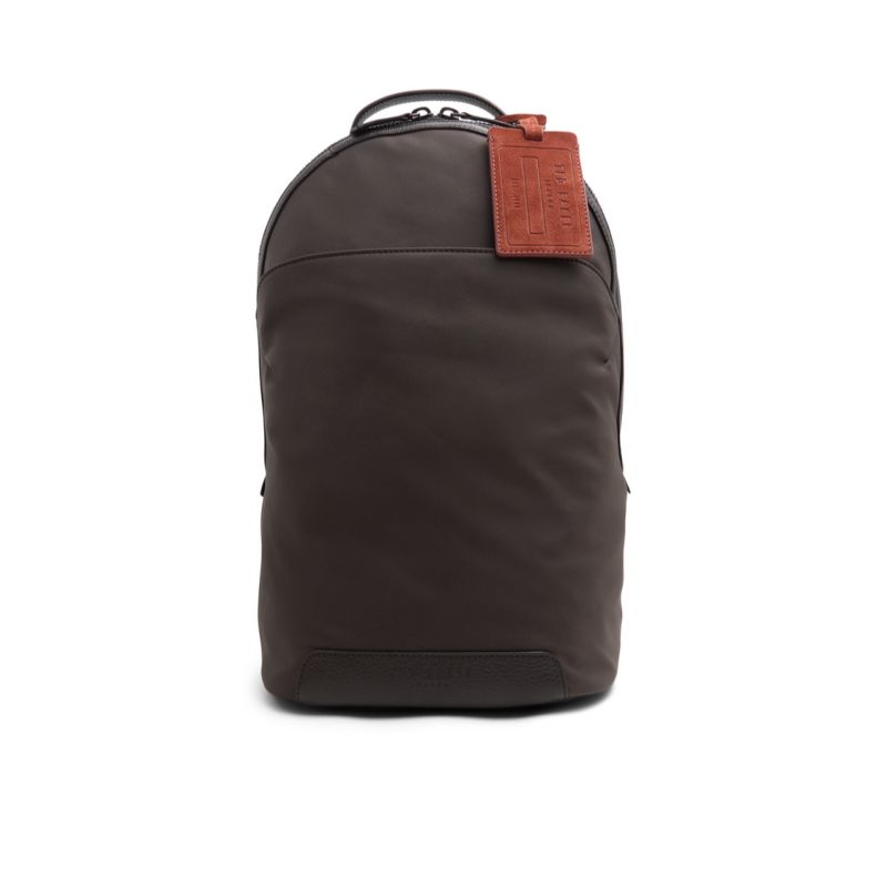 Rucsacuri Barbati Ted Baker Xaden - Nylon Leather Trim Double Zip Backpack Maro | 571649-QWN