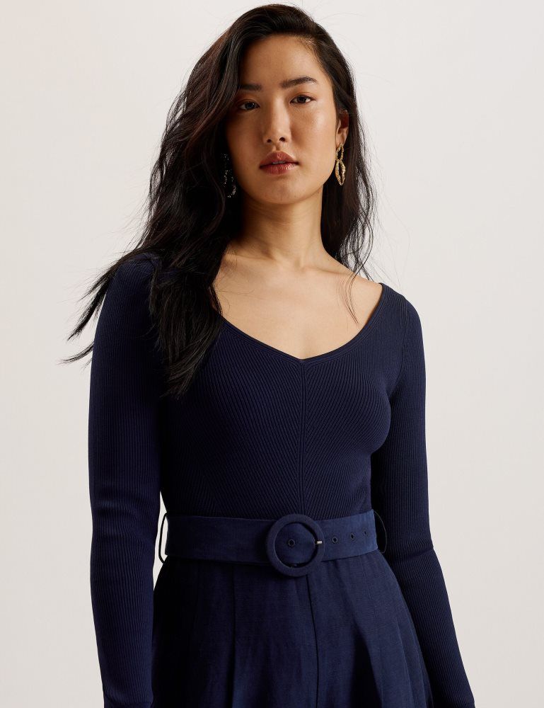 Salopeta Dama Ted Baker Agatea - Off Shoulder Belted Wide Leg Jumpsuit Bleumarin | 602381-OUT