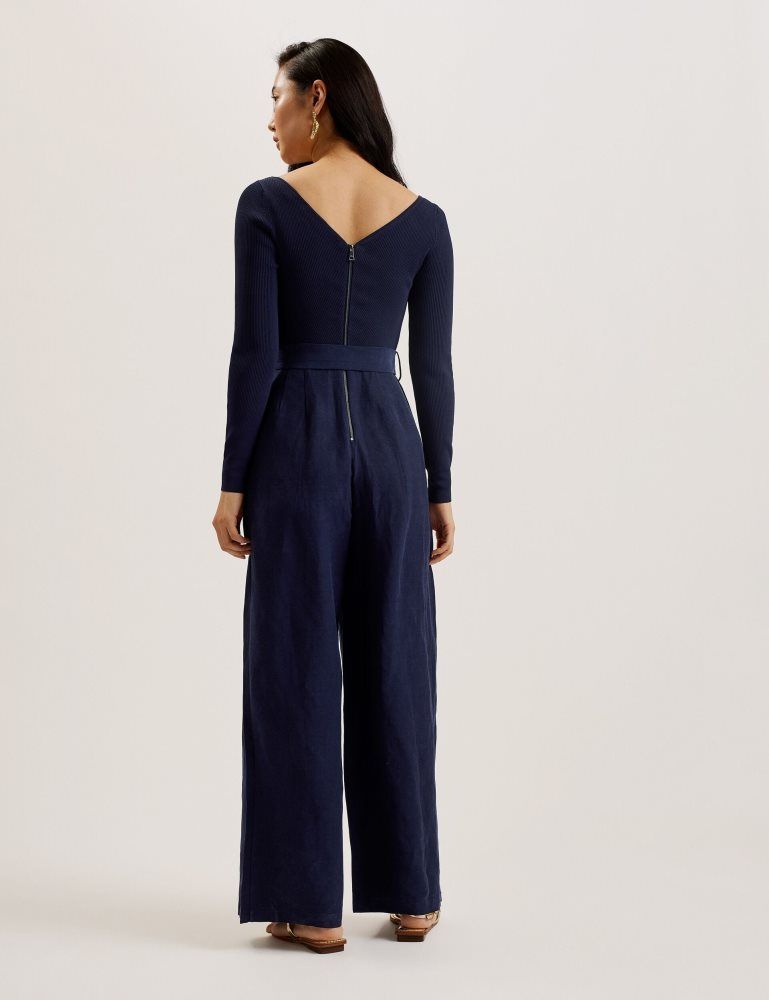 Salopeta Dama Ted Baker Agatea - Off Shoulder Belted Wide Leg Jumpsuit Bleumarin | 602381-OUT