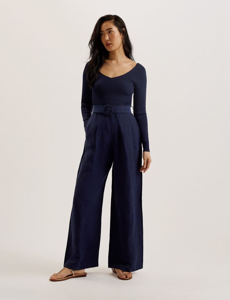 Salopeta Dama Ted Baker Agatea - Off Shoulder Belted Wide Leg Jumpsuit Bleumarin | 602381-OUT