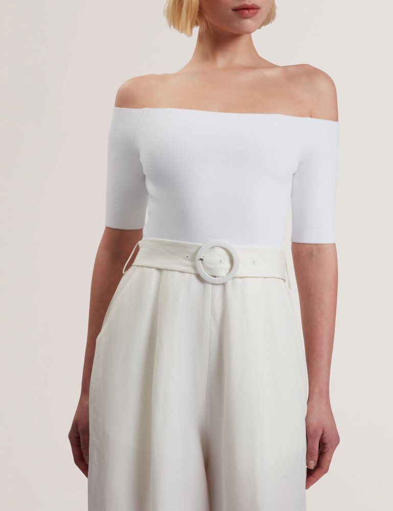 Salopeta Dama Ted Baker Angeliy - Bardot Knit Top Wide Leg Belted Jumpsuit Albi | 247963-MQP