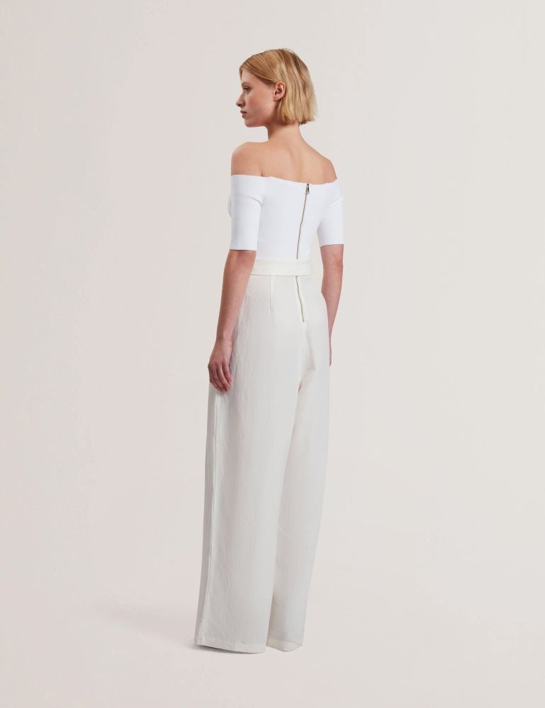 Salopeta Dama Ted Baker Angeliy - Bardot Knit Top Wide Leg Belted Jumpsuit Albi | 247963-MQP