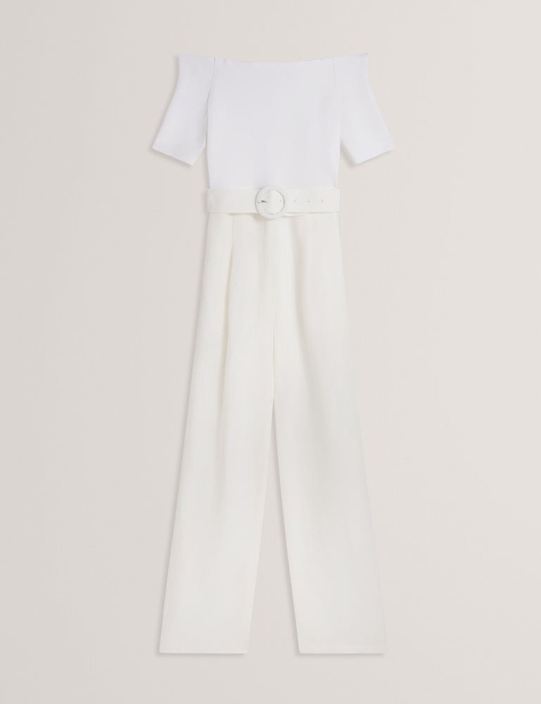 Salopeta Dama Ted Baker Angeliy - Bardot Knit Top Wide Leg Belted Jumpsuit Albi | 247963-MQP