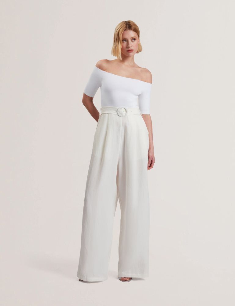 Salopeta Dama Ted Baker Angeliy - Bardot Knit Top Wide Leg Belted Jumpsuit Albi | 247963-MQP