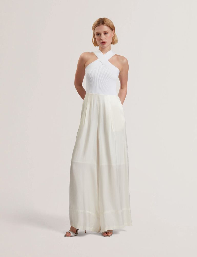 Salopeta Dama Ted Baker Baiblu - Halter Neck Knit Bodice Jumpsuit Albi | 217534-PXU
