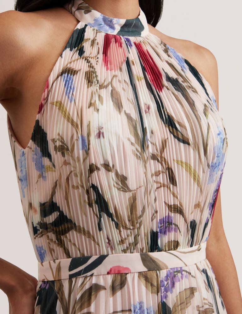 Salopeta Dama Ted Baker Curcloa - Floral Pleated Halter Wide Leg Jumpsuit Roz | 352491-PKU