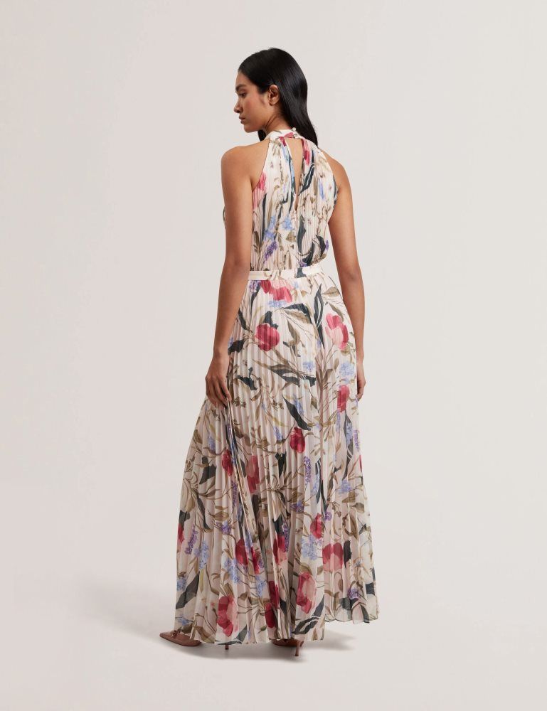 Salopeta Dama Ted Baker Curcloa - Floral Pleated Halter Wide Leg Jumpsuit Roz | 352491-PKU