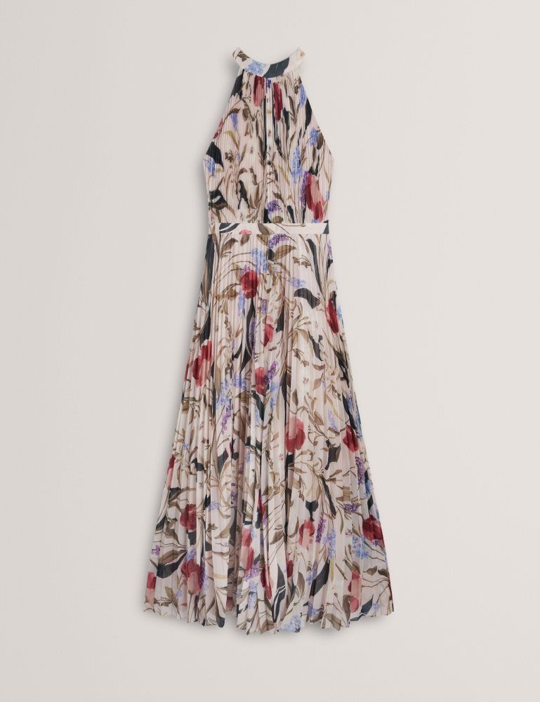 Salopeta Dama Ted Baker Curcloa - Floral Pleated Halter Wide Leg Jumpsuit Roz | 352491-PKU
