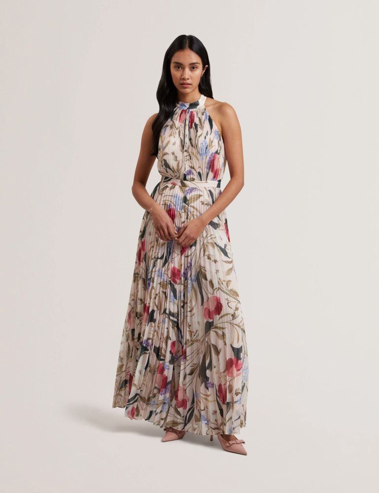 Salopeta Dama Ted Baker Curcloa - Floral Pleated Halter Wide Leg Jumpsuit Roz | 352491-PKU