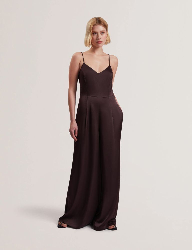Salopeta Dama Ted Baker Rayyna - Wide Leg Satin Jumpsuit With Knitted Tank Maro | 856270-ERD