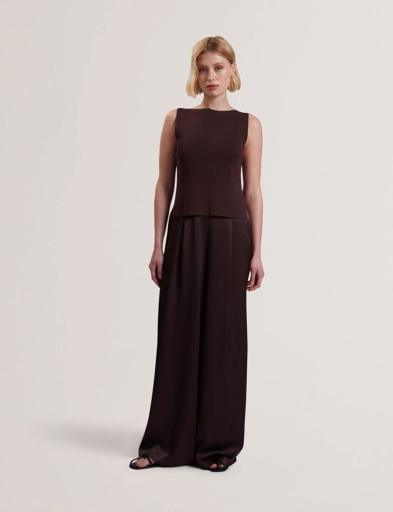 Salopeta Dama Ted Baker Rayyna - Wide Leg Satin Jumpsuit With Knitted Tank Maro | 856270-ERD