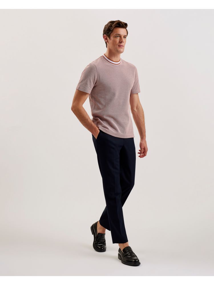 Topuri Barbati Ted Baker Arlon - Textured Stripe Detail Cotton T-shirt Maro | 689451-DFM