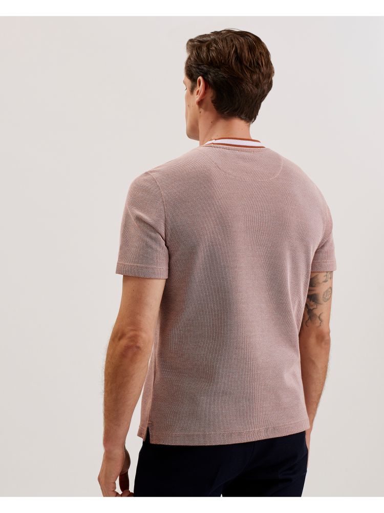 Topuri Barbati Ted Baker Arlon - Textured Stripe Detail Cotton T-shirt Maro | 689451-DFM