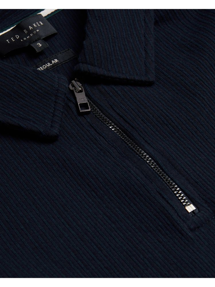 Topuri Barbati Ted Baker Elgrave - Ribbed Cotton Zip Neck Polo Shirt Bleumarin | 139254-WKQ
