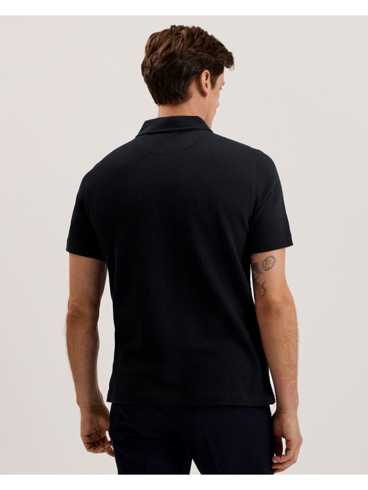 Topuri Barbati Ted Baker Elgrave - Ribbed Cotton Zip Neck Polo Shirt Bleumarin | 139254-WKQ