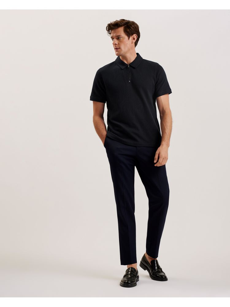 Topuri Barbati Ted Baker Elgrave - Ribbed Cotton Zip Neck Polo Shirt Bleumarin | 139254-WKQ