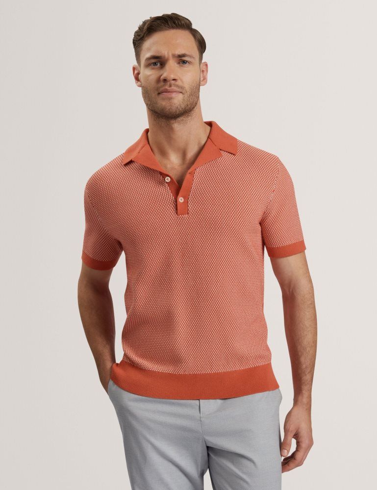 Topuri Barbati Ted Baker Gregry - Short Sleeve Small Stitch Knitted Polo Rosii | 615849-ROB