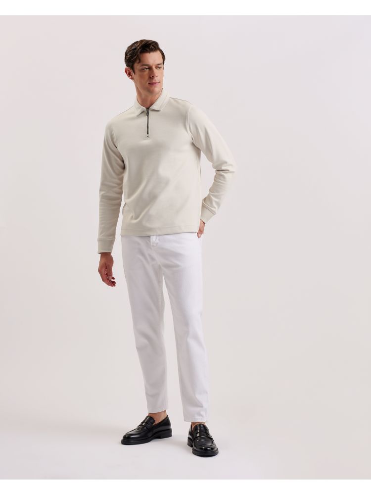 Topuri Barbati Ted Baker Ingmar - Long Sleeve Cotton Blend Zip Polo Shirt Bej | 967823-UNW