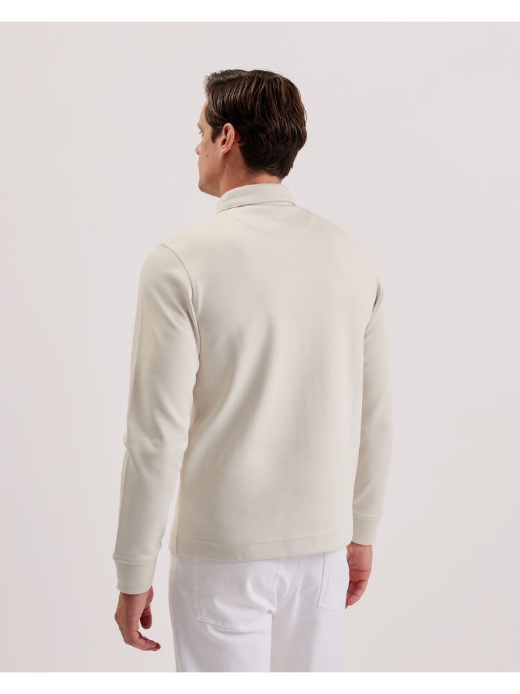 Topuri Barbati Ted Baker Ingmar - Long Sleeve Cotton Blend Zip Polo Shirt Bej | 967823-UNW