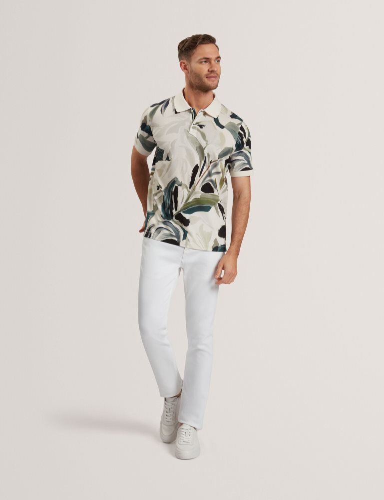 Topuri Barbati Ted Baker Kivem - Short Sleeve Cotton Floral Print Polo Ecru | 017526-HDJ