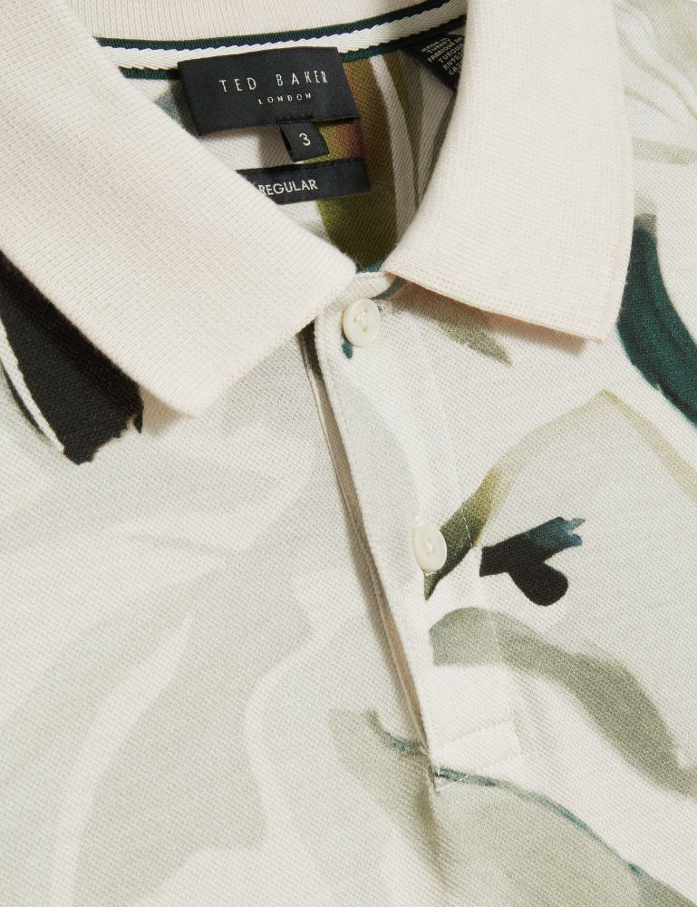 Topuri Barbati Ted Baker Kivem - Short Sleeve Cotton Floral Print Polo Ecru | 017526-HDJ
