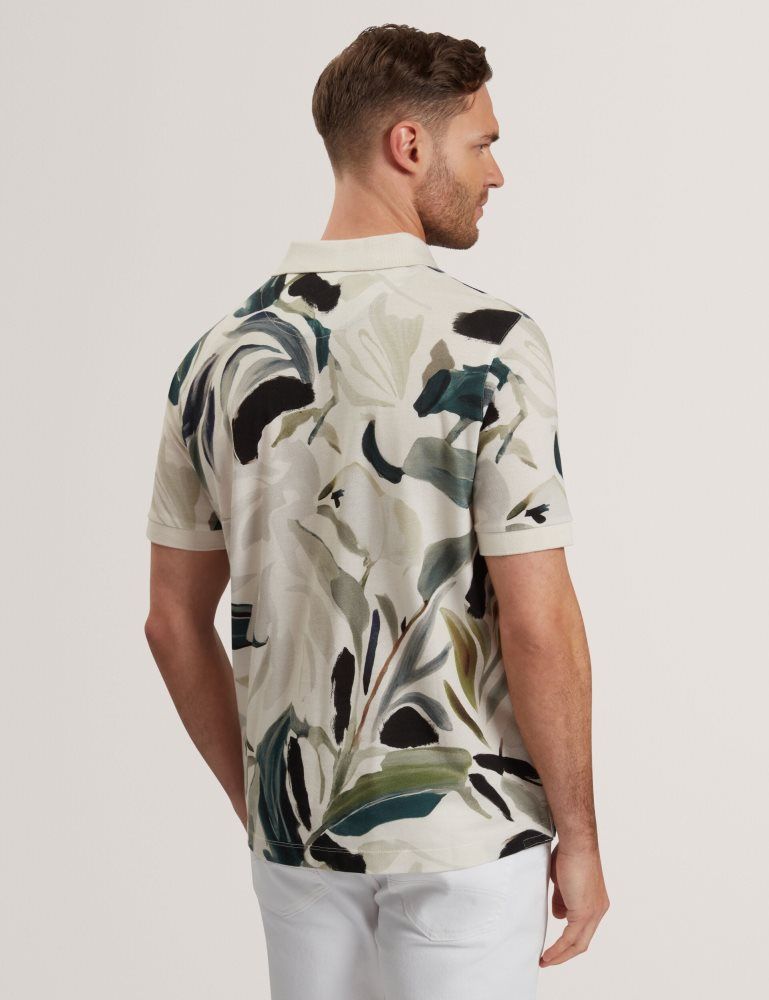 Topuri Barbati Ted Baker Kivem - Short Sleeve Cotton Floral Print Polo Ecru | 017526-HDJ