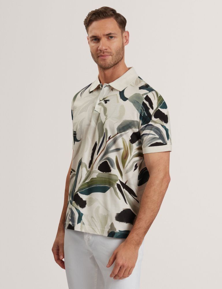 Topuri Barbati Ted Baker Kivem - Short Sleeve Cotton Floral Print Polo Ecru | 017526-HDJ