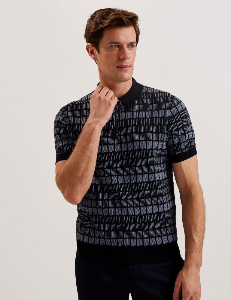 Topuri Barbati Ted Baker Levers - Ombre Jacquard Zip Neck Polo Shirt Negrii | 219873-CBR