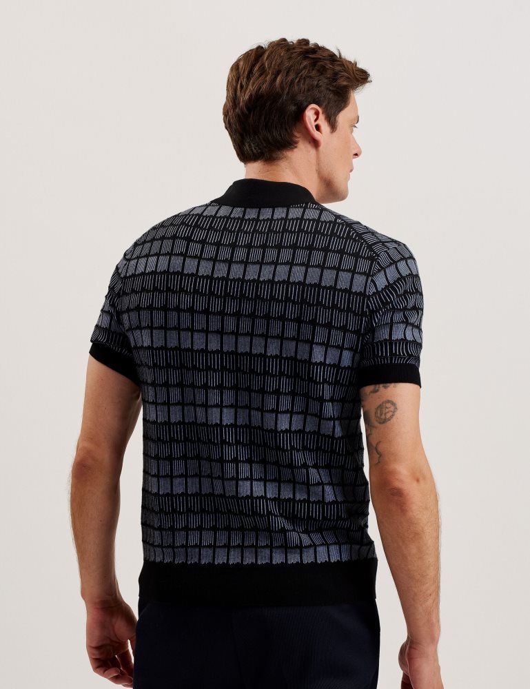 Topuri Barbati Ted Baker Levers - Ombre Jacquard Zip Neck Polo Shirt Negrii | 219873-CBR