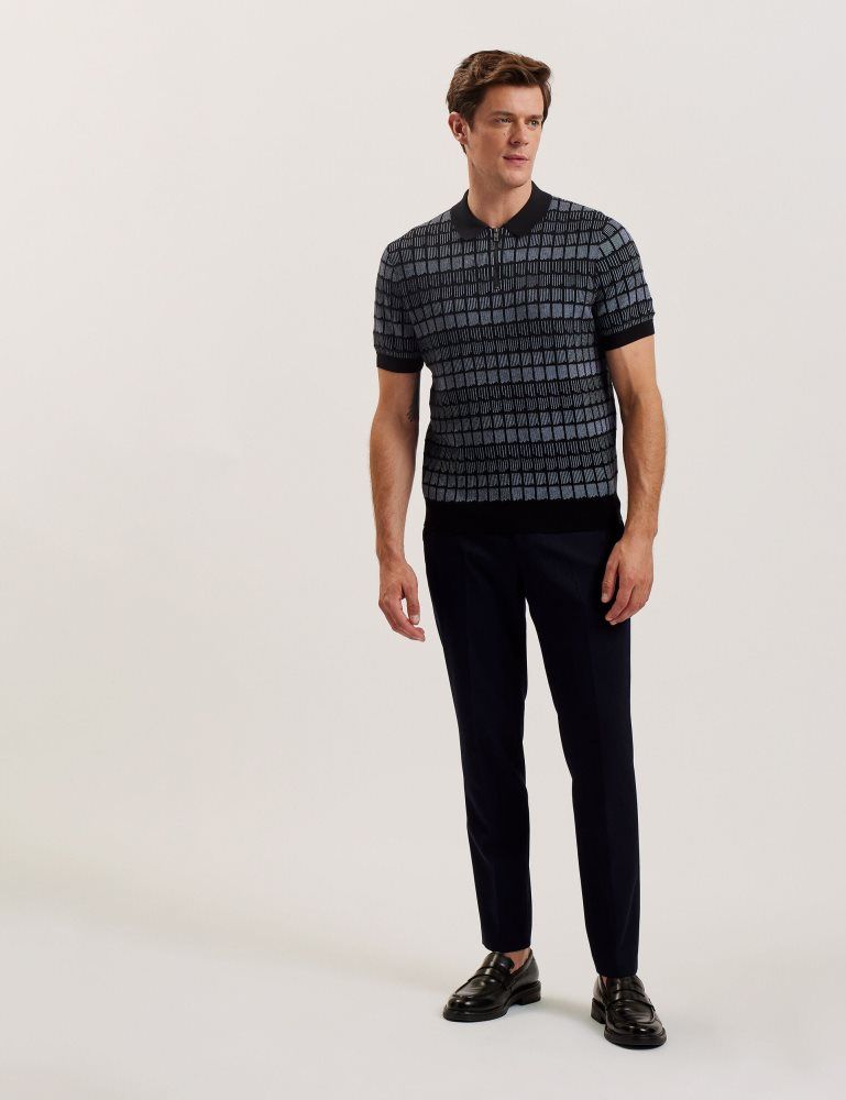 Topuri Barbati Ted Baker Levers - Ombre Jacquard Zip Neck Polo Shirt Negrii | 219873-CBR
